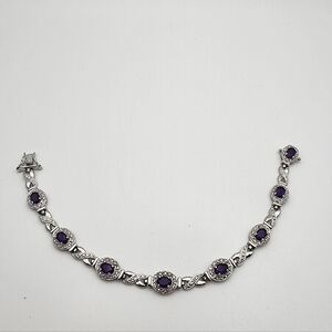 Ross-Simons Sterling Silver Diamond & Amethyst Tennis Bracelet (7")